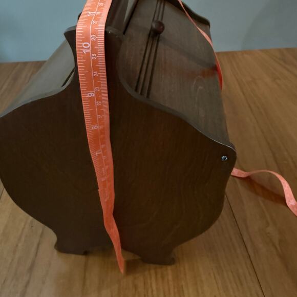 Vintage Curved Wood Sewing Kit Basket Box Handle Double Door - Picture 13 of 16